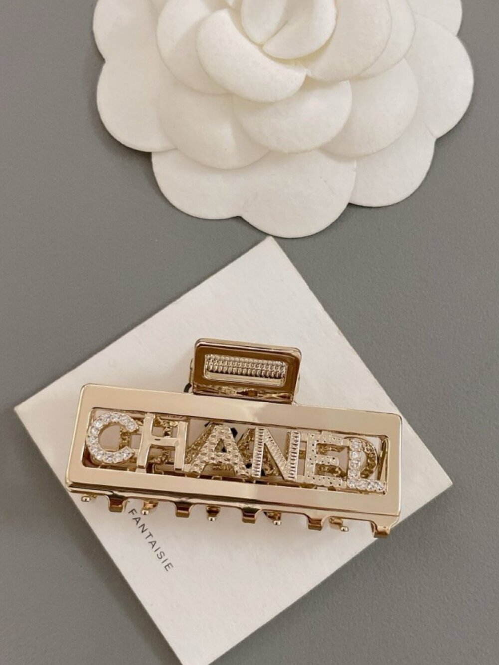 Chanel Gold-Tone Crystal CHANEL Logo Hair Claw Clip